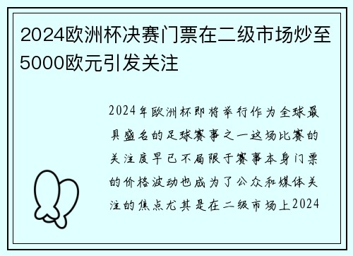 2024欧洲杯决赛门票在二级市场炒至5000欧元引发关注